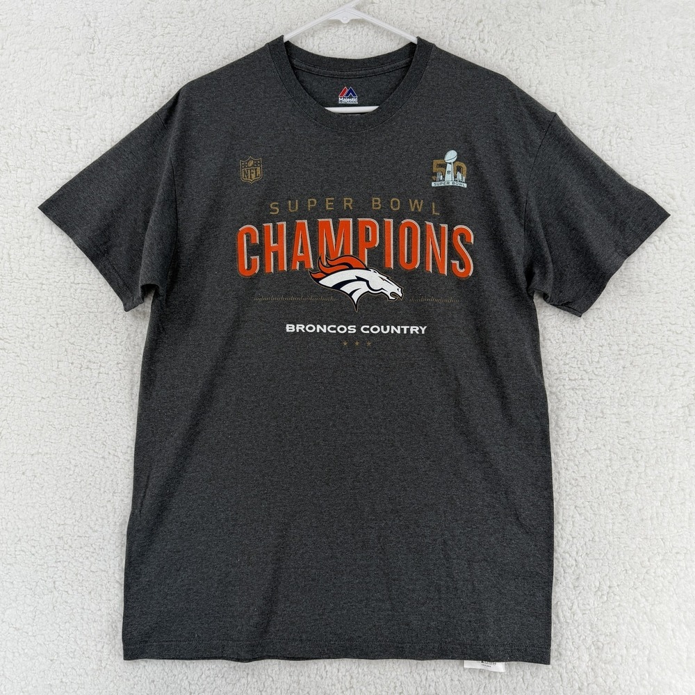 Denver Broncos Shirt Mens Large Gray NFL Super Bowl 50 Champions Tee Majestic